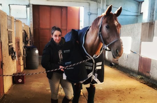Brunette rider equitazione - cavalla Neulache con coperta Amigo